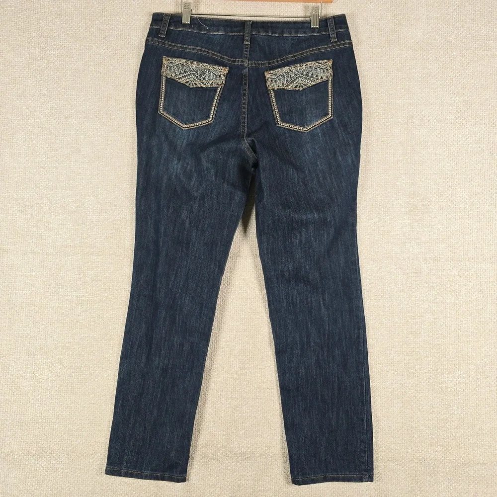 Christopher & Banks Womens Size 10 Dark Wash Embroidered Straight Leg‎ Jeans